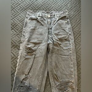 American Eagle Outfitters Women’s Black Distressed Mom Jeans